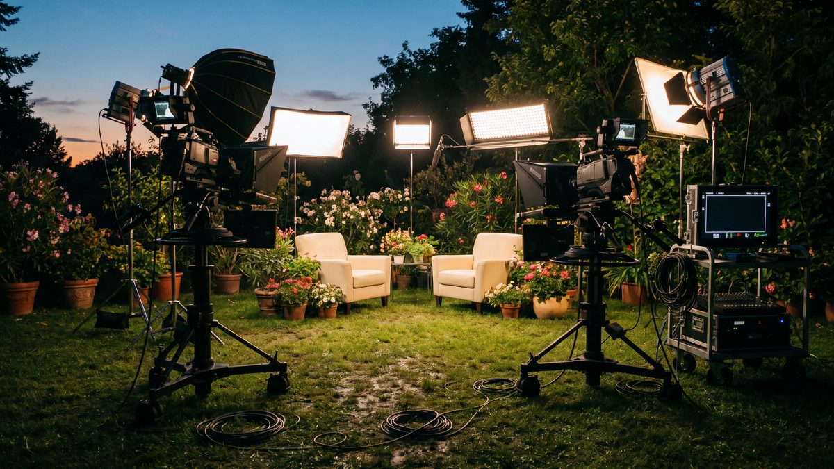 An interview set with two empty chairs