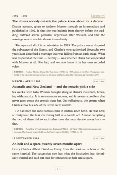 Three dated entries, each tagged and carrying a source line in the margin